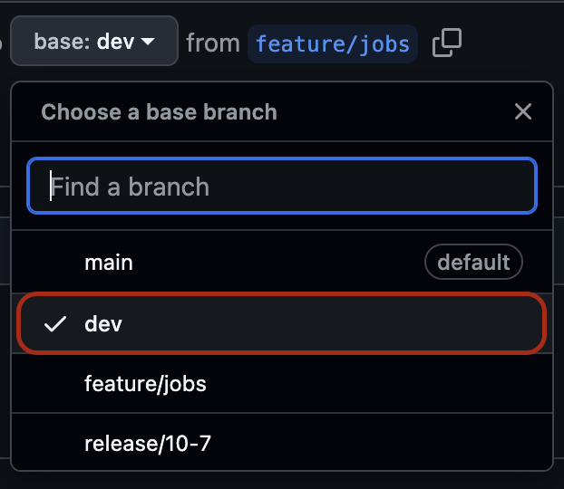 Branch selection dropdown
