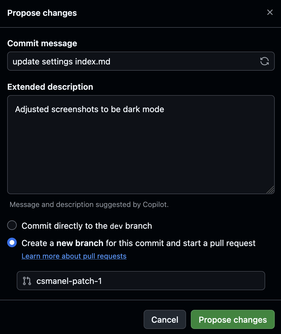 Propose changes button