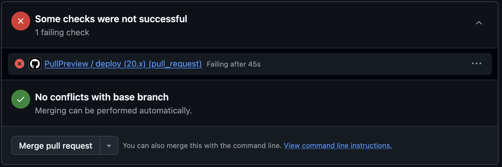 Failed PullPreview check