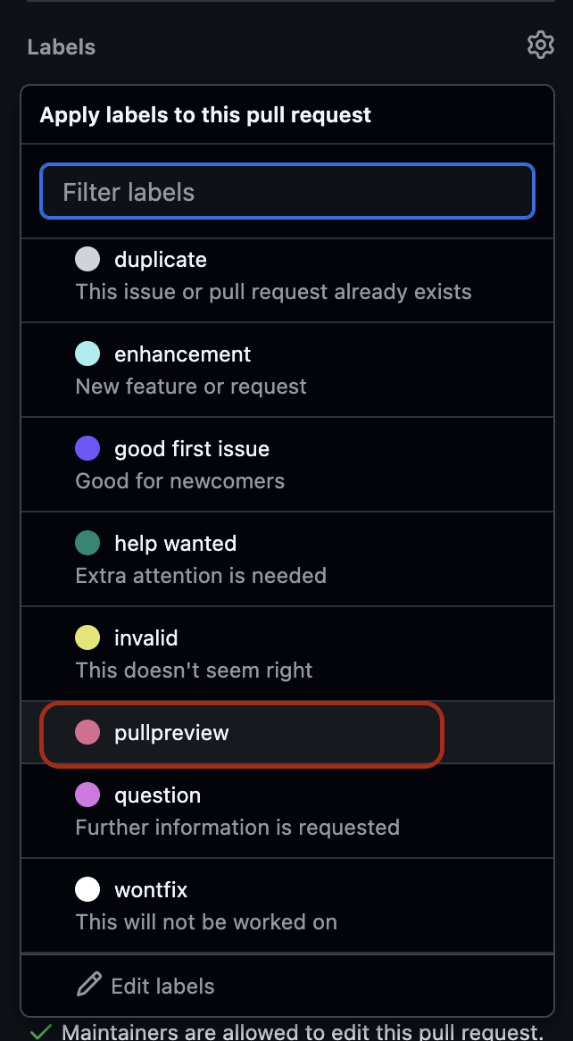 PullPreview check in PR